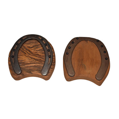 Porta copo de madeira rústica com detalhe em ferradura antiguidade-unidade