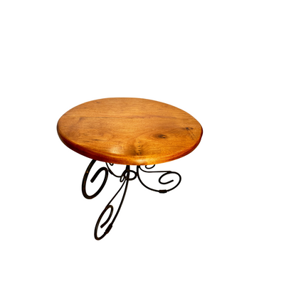 Mesa lateral ou de centro redonda em madeira maciça e ferro 49 cm