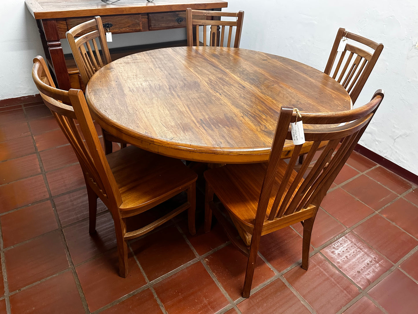 Mesa de jantar redonda de madeira demolição em Peroba rosa 1,40 cm altura: 80 cm