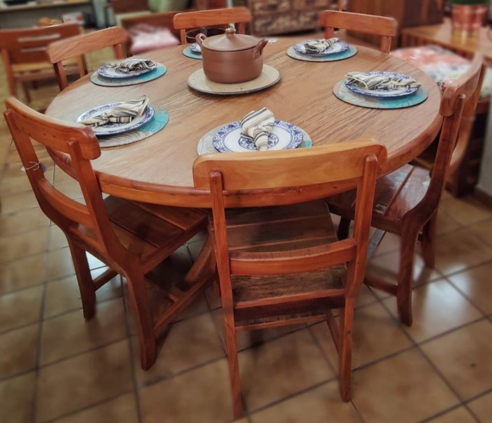 Mesa de jantar redonda 1,40 cm de madeira demolição em Peroba rosa 80 com altura