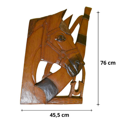 Cavalo entalhado em madeira nobre 45 cm x 76 cm h.